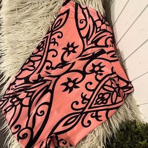 Coral and black silky flare dress pants